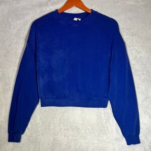 H&M Divided Cropped Sweatshirt Womens Small Royal Blue‎ Crew Neck Pullover Comfy
